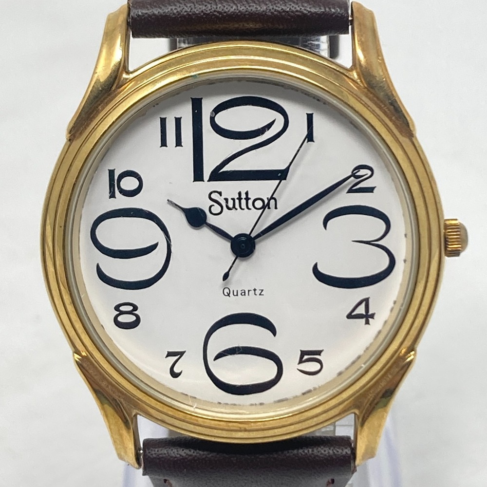 Vintage Sutton Watch Women 36mm Gold Tone Brown Leather Retro New Battery 9"